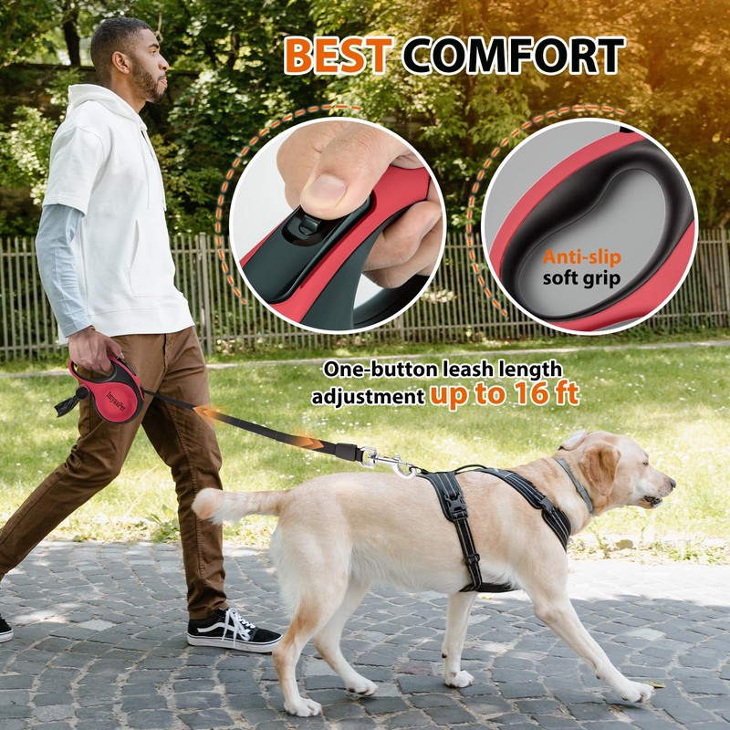 Upgraded Retractable Dog Leash with Chew Proof Extender, Pet Walking