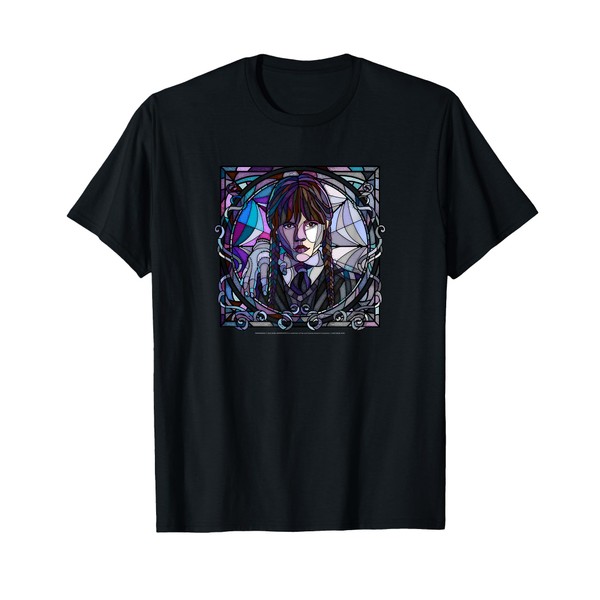 Wednesday & Thing Stained Glass Square Portrait T-Shirt