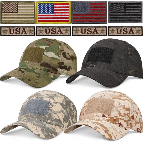 Geyoga Military Patch Hat Tactical Army Hat Camouflage Baseball Cap USA Flag Operator Cap Durable Camo Trucker Cap for Men Hiking Outdoor Activity (CP Camo, Black Camo, Desert Camo, ACU Camo, 4)