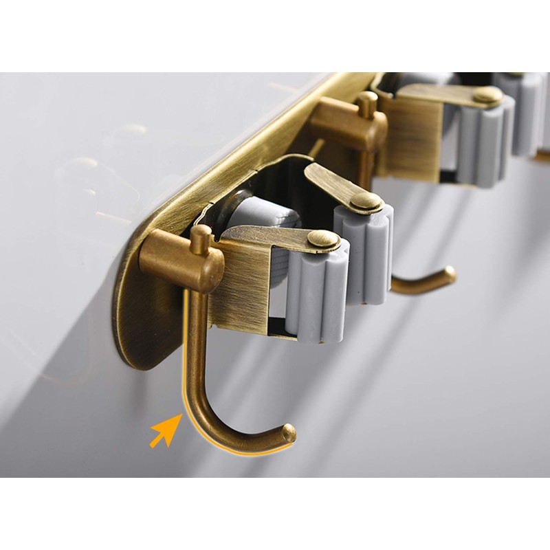 Fiunkes Mop Broom Holder Wall Mount Garden Tool Organizer, Brass