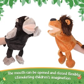 10 Pcs Animal Hand Puppets 12 Inch Soft Plush Plush Puppets Lion Orangutan Giraffe Tiger Monkey Hand Puppets for Boys and Girls Storytelling, Teaching, Role Playing