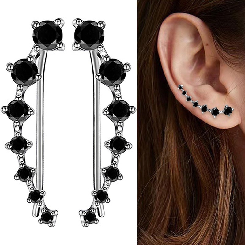 1 Pair of Women's Earrings, Sterling Silver with 7 Crystals,