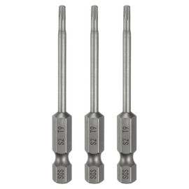 sourcing map 3pcs T9 Torx Head Screwdriver Bit 1/4" Hex Shank 2.6" (65mm) Long Magnetic No Hole Tip Tamper Proof 6 Point Star Screw Driver Drill Bits S2 Steel Industrial Power Screwdrivers