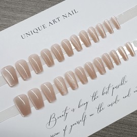 Coffin Press on Nails Short Cat Eyes Fake Nails with Glitter Designs Champagne Gold Full Cover Glue on Nails Short Glossy Artificial False Nails Press ons for Women 24 Pcs