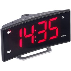 auvisio Alarm Clock Radio: Projection Radio Alarm Clock with Curved Display, Dual Alarm & USB Charging Port (LED Alarm Clock, Digital Alarm Clock, Multiple Alarm Times)