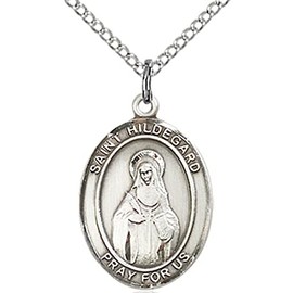 CatholicStore St. Hildegard Von Bingen Medal in Fine Pewter, 3/4" tall, 18" Rhodium Plated Clasp Chain
