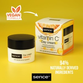 Sence Vitamin C Day Cream, Face Cream Women, Face Cream Men - Moisturising Cream Face, Day Cream with Citric Acid and 4 Hyaluronic Acids, Vegan Beauty Skincare, 2 x 50 ml