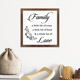 BRUYU5SE Family A Little Bit Of Crazy A Little Bit Of Loud & A Whole Lot Of Love Wood Framed Signs Hanging Wood Sign Farmhouse Literary Quote Wood Home Wall Decor For Women Office Shelf Decor 12x12in