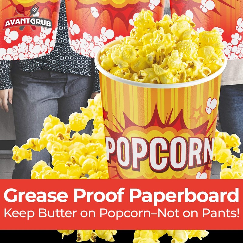 Leakproof, Super Durable 32oz Disposable Popcorn Bucket Tubs 50 Pack.