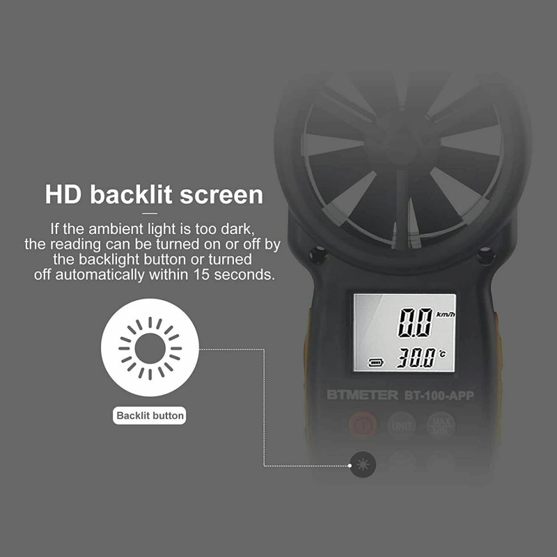 BTMETER Anemometer Digital Wind Speed Meter Temp Gauge 5860ft/min Data