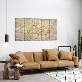 KREATIVE ARTS Large 5-Piece Gold Abstract Canvas Wall Art – 60x32'' Vintage Gold Line Artwork for Living Room, Bedroom, Dining Room – Framed & Ready to Hang Each Panel 12x32''