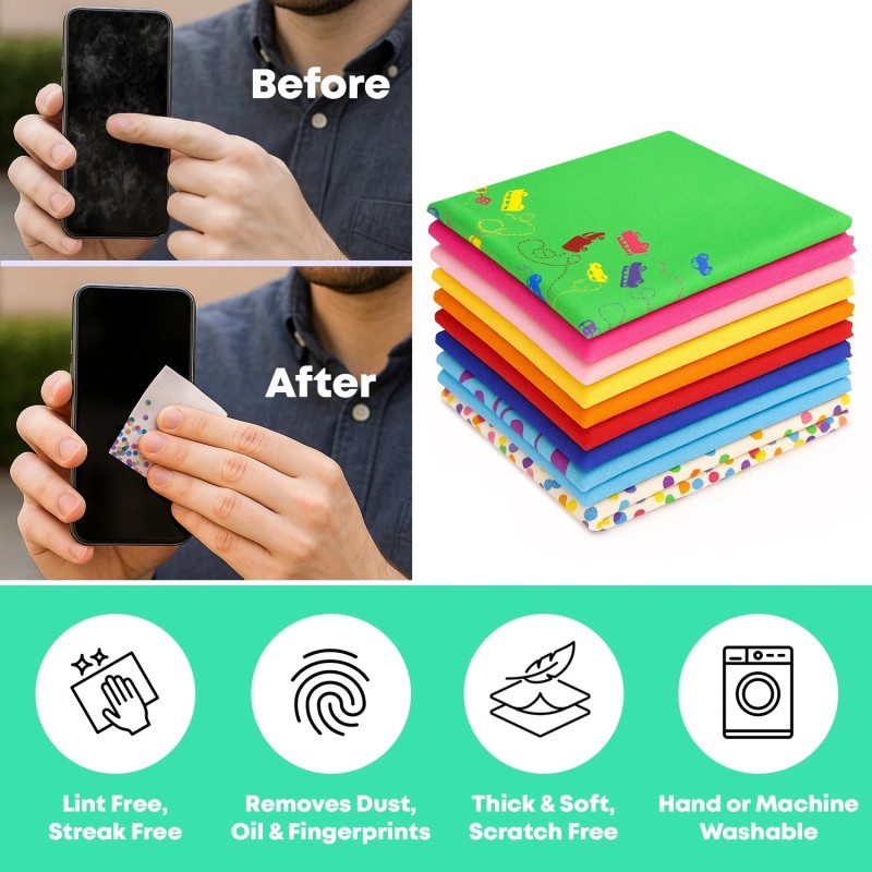 OPTIPAK 10 Pack Microfiber Cleaning Cloths for Glasses, Lenses &