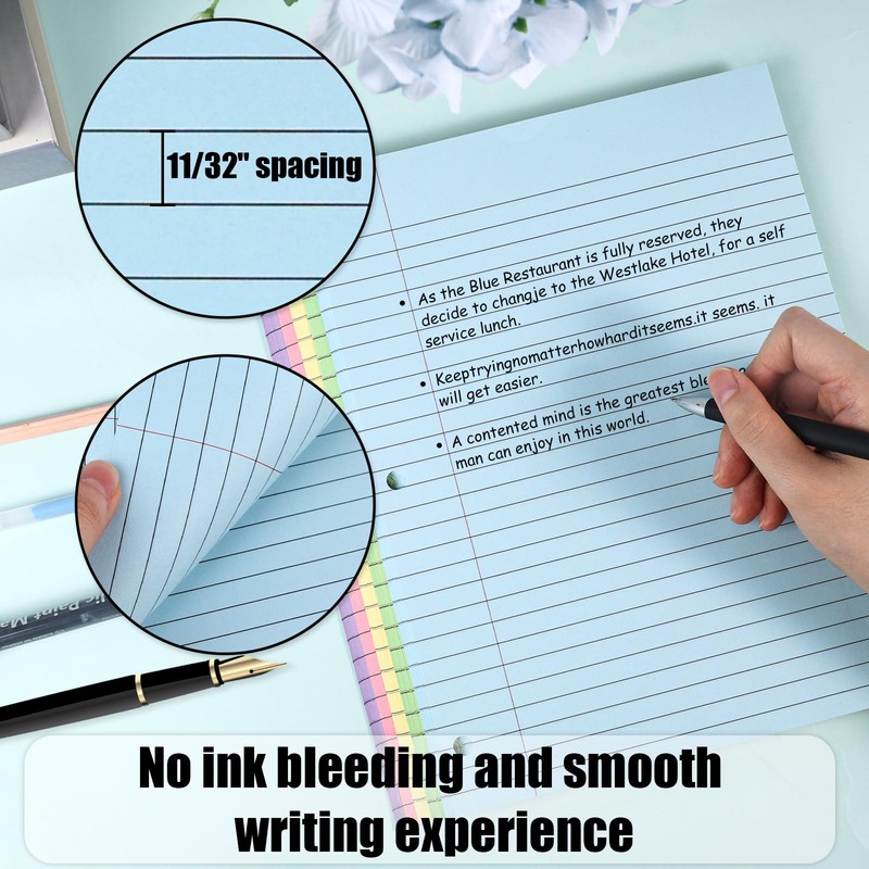 Koogel 5-Color Loose Leaf Paper, 500 Sheets Wide Ruled, 8