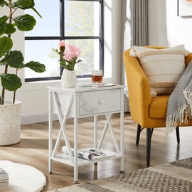 VECELO End Tables, Modern Nightstand with Drawer & Shelf, Night Stand for Bedroom Living Room,Industrial Metal Frame