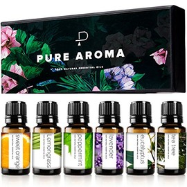 PURE AROMA Set de aceites esenciales 100 puros - 6 aromas naturales para difusor y aromaterapia - 10 ml cu                                            