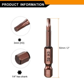 HARFINGTON Hex Head Wrench Drill Bit 3mm(H3) Metric 1/4" Hex Shank 2"(50mm) Length S2 Steel Magnetic Impact Drivers Screwdriver Bit Industrial Grade Hexagon Electric Drill Bits