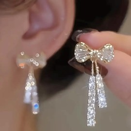 Silver Bow Earrings for Women Trendy Stuff Cute Bow Pearl Drop Dangle Earrings Bowknot Stud Wedding Party Daily Jewelry Accessory Gifts