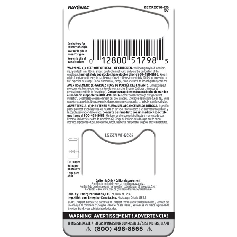 Rayovac CR2016 3V Batteries, 3 Volt Battery Lithium Coin, 2