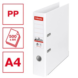 Esselte A4 Lever Arch File, White, 72mm Spine, Plastic, Vivida Range, 811300, 500 Sheets Capacity