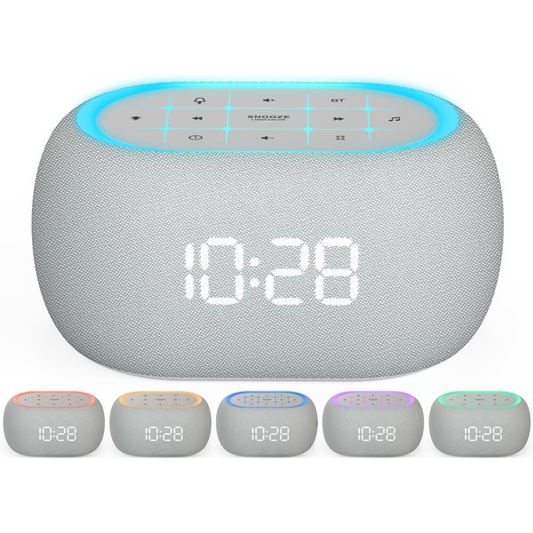 ANJANK - Reloj despertador con altavoz Bluetooth 4 en 1, 20 sonidos relajantes, 7 luces nocturnas, 0-100% atenuador/temporizador de sueño/control de volumen, máquina de ruido blanco para dormir,
