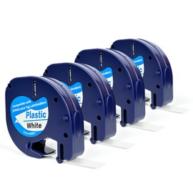 4-Pack Compatible with Dymo Label Maker Refills, White Plastic Label Maker Refills for Labeler Letra Tag 200b Lt 100h 100t Plus, 12mm X 4m (1/2" X 13') Tape for Dymo Letratag Refills