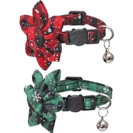 Lamphyface Christmas Cat Collar Breakaway with Cute Removable Flower Floral and Bell for Kitty Adjustable Safety Plaid