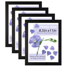 Frametory, 8.5x11 Picture Frame with Glass, Tabletop & Wall Horizontal or Vertical Display, 8 1/2 x 11 Photo Frame for Diploma, Documents (Black, 4-Pack)