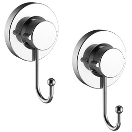 Poywaze Pack of 2 Suction Cup Hooks, Towel Holder, No Drilling, Stainless Steel Wall Hooks, Vacuum Hooks, Extra Strong for Kitchen, Bathroom, 5 kg Load Capacity