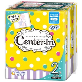 Center-In Fluffy Normal Days, Wingless, 8.3 inches (21 cm), 28 Sheets x 2 Pieces (Sanitary Napkins)