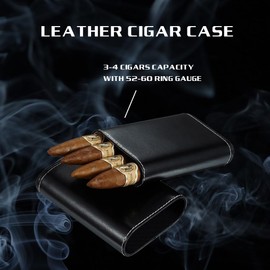 Visol Arnoldo Leather Crushproof Travel Cigar Case with Interior Cedar Lining (Black)