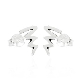 NKlaus Pair of 10 x 7 mm motif stud earrings stylised flash 925 silver children's shiny earrings 15773, Sterling Silver