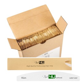 Slim Nail Files Half Moon Emery Boards for Acrylic Gel Tips Natural Wooden Core Eco-friendly products by Nail4U Double sided 100/180 grit Manicure Tools for Home and Salon use Pack of 50 pcs