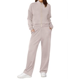 XIEERDUO Womens Loungewear Set Sweatsuit 2 Piece Outfits Sweatshirt Sweatpants Fall Fashion 2025 Tracksuit Beige L