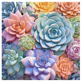 Succulents Plant Puzzles for Adults 1000 Pieces, Rainbow Cactus Colorful Succulent Jigsaw Puzzles, Dreamy Flower Puzzle for Adults, Spring Challenge Puzzle as Succulent Decor