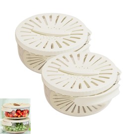 Multifunctional Fruit and Vegetable Washing Bowl, 2 Pieces Fruit Drain Basket, 3-in-1 Kitchen Colanders Bowl, Multifunctional Drip Basket with Lid and Foldable Handle, Suitable for Fruit and