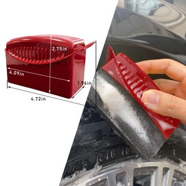 Dickno Tire Dressing Applicator, Car Tire Shine Dressing Applicator Pad with Lid, Auto Tire Wheel Waxing Polishing Sponge, Universal Wheel Shine Tool Accessories for Most Vehicles (Red, Curved)