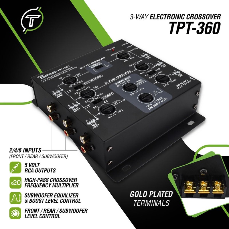 Timpano 3-Way Electronic Crossover Remote Subwoofer Control Equalizer TPT-360