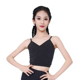 SCGGINTTANZ GD6047 Kid Latin Modern Ballet Ballroom Dance Professional Strap and U-Shaped Backless Tops for Girl (US, Age, 11 Years, Black)