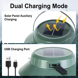 TlaroRiz LED Camping Lantern Solar Panel and Type-C Rechargeable Tent Lights for Power Outages 5 Fixed Lights Models IPX4 Waterproof Hanging for Fishing Picnics Hiking Patio Garden Travel, Green