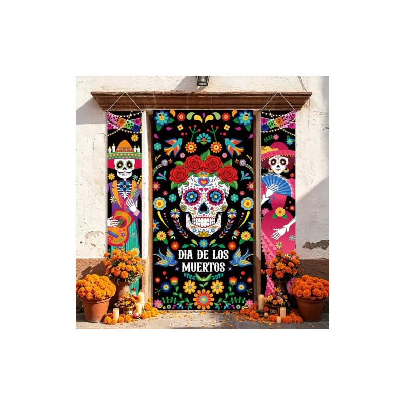 3 fundas para puerta de Día de los Muertos Dia