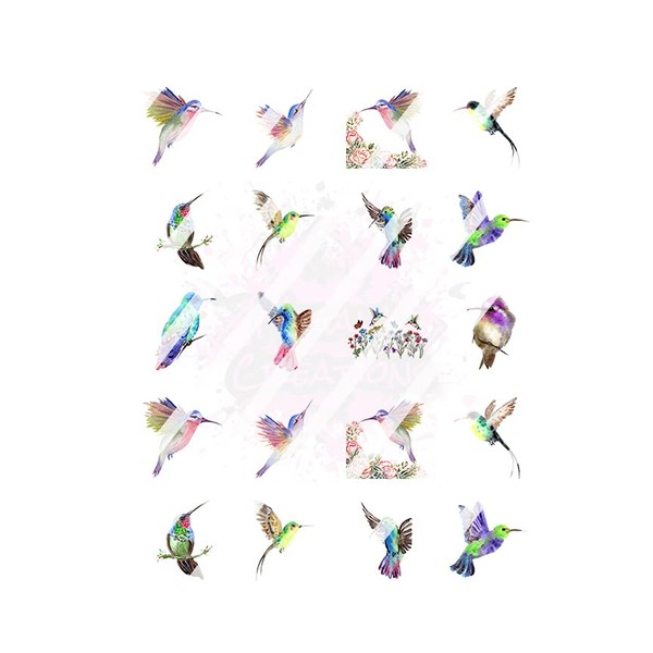 Hummingbird Nail Art Decals - Waterslide Nail Decals- Design #2