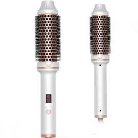 1 1/2 Inch Thermal Brush, Curling Heated Brush Round Fast Heating for Women, Double Voltage for Travel for Hair Straightening Curling Volumize, Ceramic Tourmaline Technology (White)