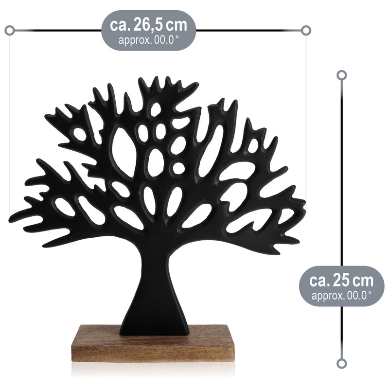 com-four® Decorative Stand Tree – Metal Tree on Mango Wood