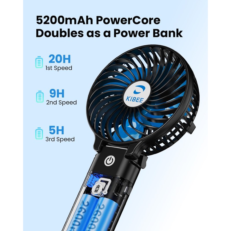 KIBEE Portable Handheld Fan - 5200mAh USB Rechargeable [20H Max