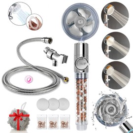 Filtered Shower Head, High Pressure Water Saving Showerhead with Filter Beads, Handheld Turbo Fan Shower Kit with Stainless Steel Hose, Wall & Overhead Brackets ect.-Silver