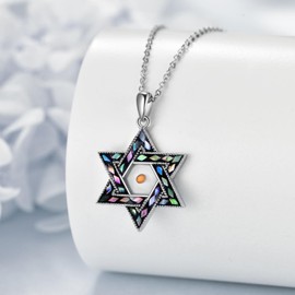 HKPATOP Star of David Mustard Seed Necklace Sterling Silver Jewish Star Pendant Mustard Seed Necklace Jewish Star of David Jewelry Gifts for Women