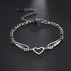 kkjoy Figaro Stainless Steel Chain Bracelet with Heart and Wings