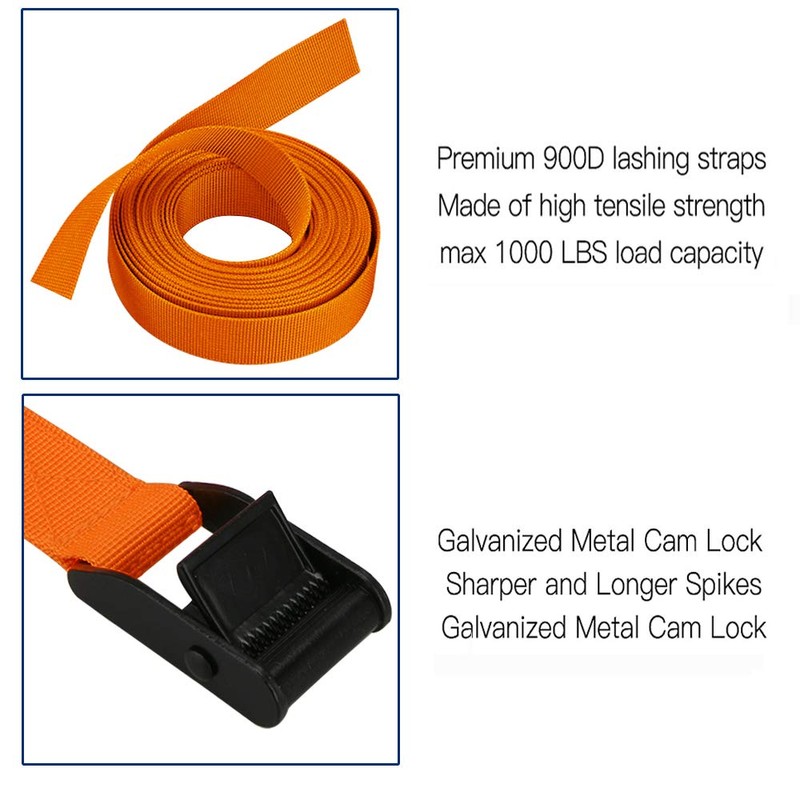 Lashing Strap Short Orange 1" x 6.5 ft, Cam Buckle