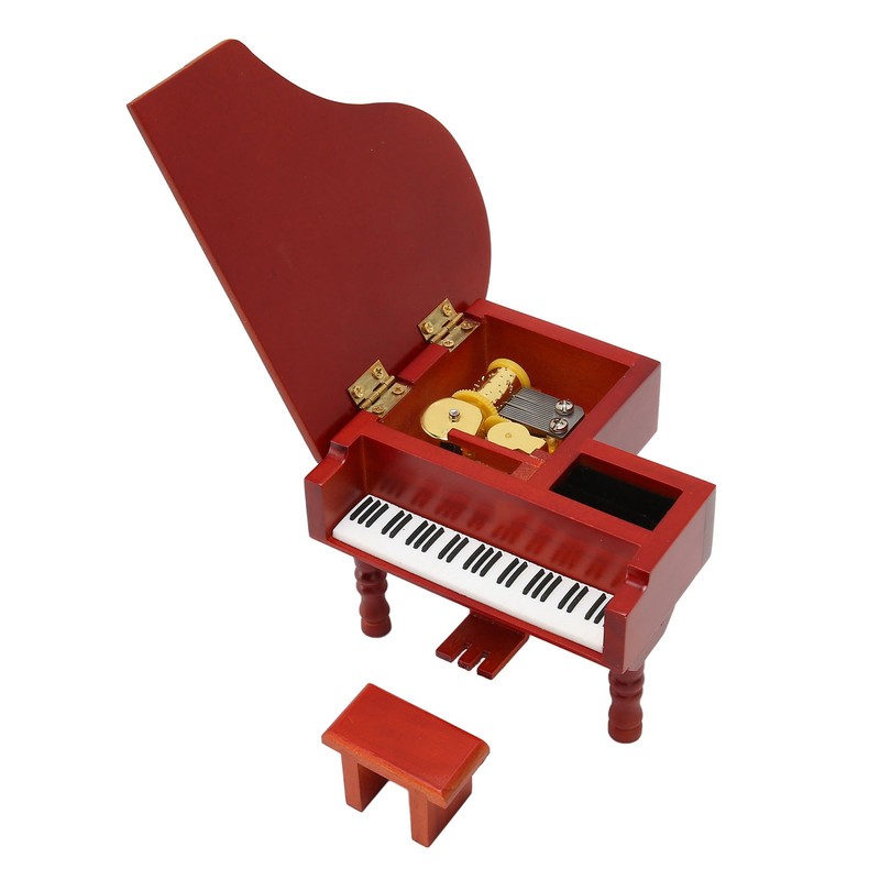 Wooden Music Box Piano Style Decorative Gold Plated Movement Pleasing