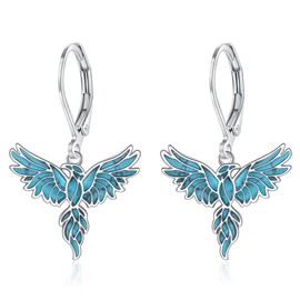 CiNily Phoenix Earrings 14K White Gold Plated Turquoise Phoenix Dangle Earrings Animal Jewelry Gifts for Women Mom